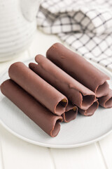 Chocolate Covered Wafers on White Plate