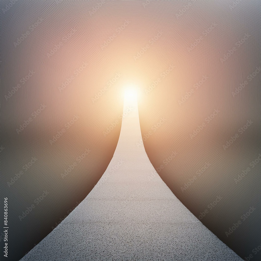 Poster an abstract representation of a spiritual journey, featuring a winding path leading to a distant lig