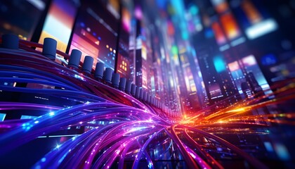 Fototapeta premium transferring information Glowing data cables background