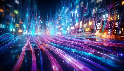 Obraz premium transferring information Glowing data cables background
