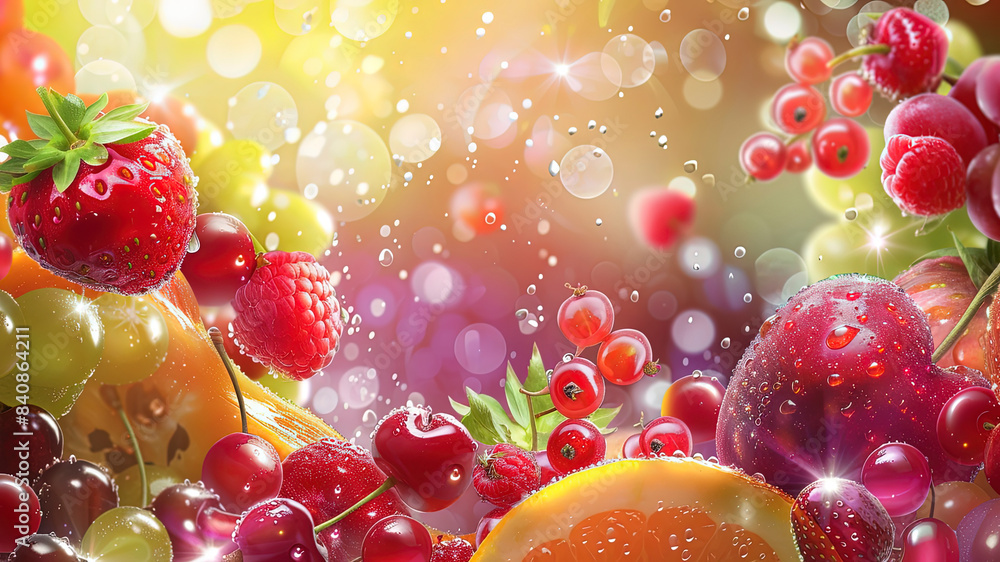 Wall mural summer fruits on background, delicious fruits on colored background, background of summer fruits, fr