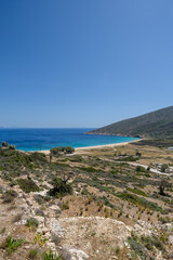 Panoramic view of the beautiful beach of Agia Theodoti on the island of Ios Greece
