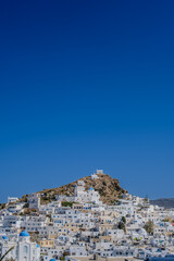 Panoramic view of the picturesque and whitewashed island of Ios Greece