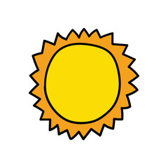 Hand drawn cartoon sun on white background.