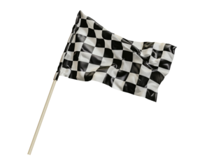 Black white race chequered or checkered flag with wooden stick isolated on transparent background. motorsport car racing symbol concept