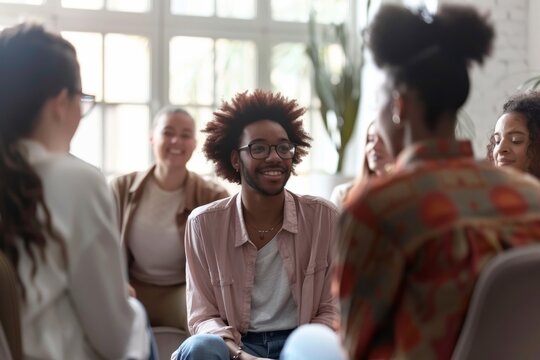 A Moment of Shared Connection in a Modern Meeting Space