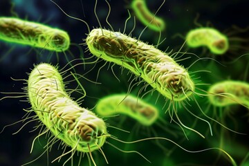 Fototapeta premium The pathogenic bacterium salmonella. Hyper-realistic photography at high magnification. Scientific materials