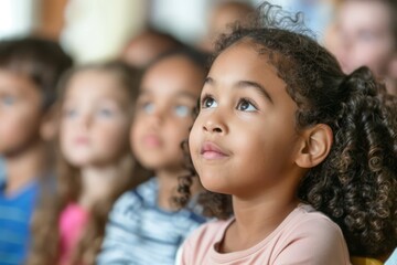 Fototapeta premium A Young Girls Captivated Gaze During a School Assembly
