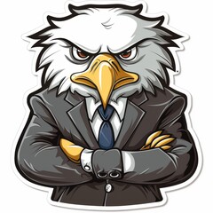 Sticker of a dildo eagle in a suit. Mascot. Company character.
