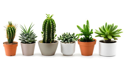 Fototapeta premium Group of various indoor plants in pots isolated on a white background