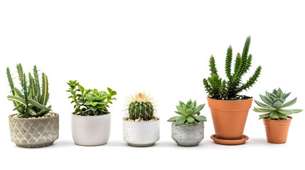 Fototapeta premium Group of various indoor plants in pots isolated on a white background