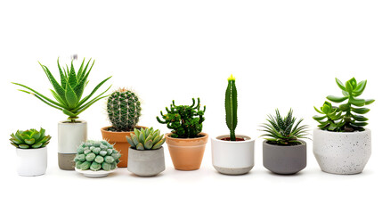 Obraz premium Group of various indoor plants in pots isolated on a white background