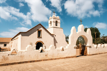 View of the church of San Pedro de Atacama, Chile. Built during the Spanish colonial period with...