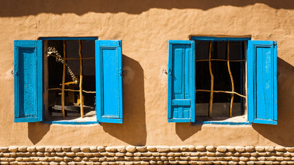 Traditional architecture of a building in the center of San Pedro de Atacama, Chile, featuring...