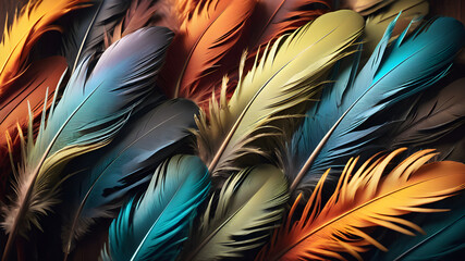 Oil painting style colorful retro bird feathers background. Generative AI