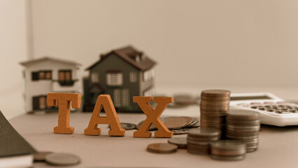 Tax calculating annual taxes and paying taxes. Tax deduction planning concept. Expenses, account, VAT, income tax, Calculation of taxes, expenses, exemptions, deductions, donations