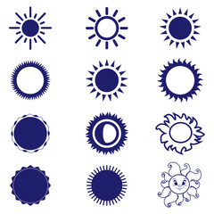 Sun icon set. Vector flat design. Collection of sun stars for use in as logo or weather icon. Vector illustration in line art style	

