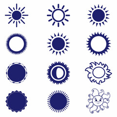 Sun icon set. Vector flat design. Collection of sun stars for use in as logo or weather icon. Vector illustration in line art style	
