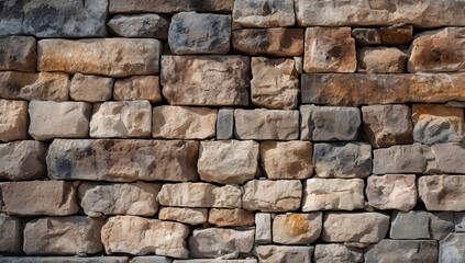 Obraz premium Ancient stone wall of an 18th century castle or fortress with weathered and cracked bricks in close up view 