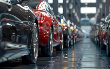 Car showroom with a magnificent view of the cars for sale. car dealer with many cars indoors