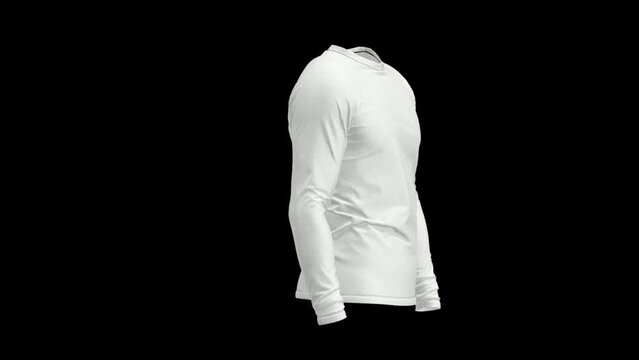 Blank white oversize longsleeve t-shirt mockup, walking, rotation