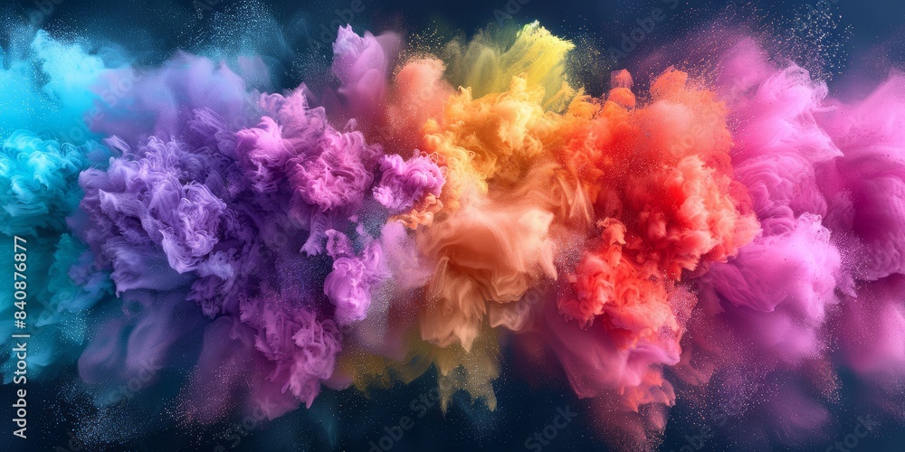 Poster Vibrant color explosion with dynamic clouds of powder, capturing energy and movement in a stunning, abstract artistic display, Gernerative AI