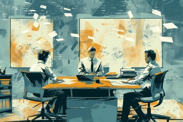 Intense Office Meeting Illustration