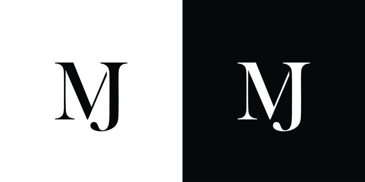 Abstract serif letter MJ logo in black and white color for beauty and wedding design logo vector inspiration
