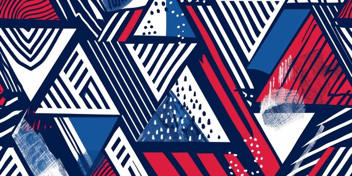 Blue and red geometric pattern with white triangle, stripes, and chevron in a modern style Generative AI