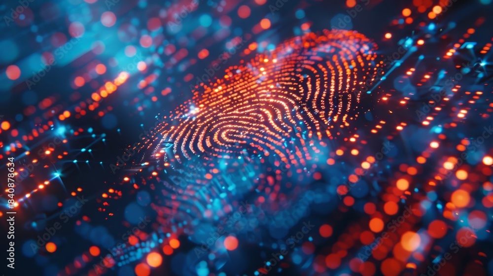 Poster fingerprint scanning identification system. biometric authorization and business security concept, f