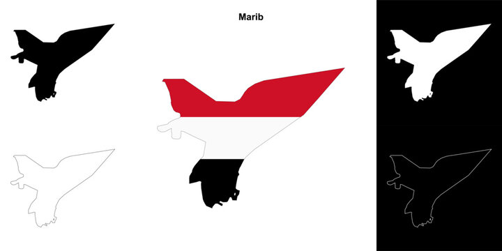 Marib governorate outline map set