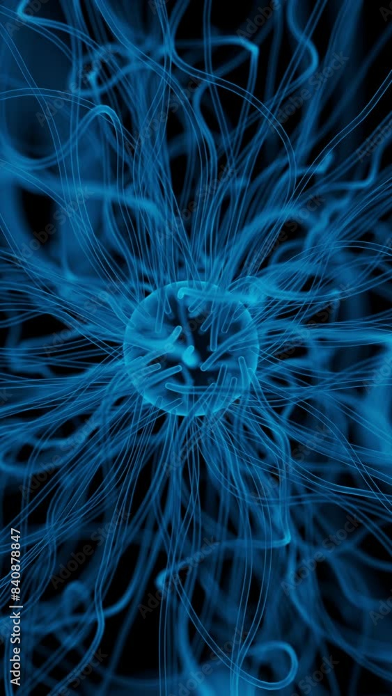 Poster microbiology abstract luminescent structure with moving tentacles. unknown futuristic life. vertical