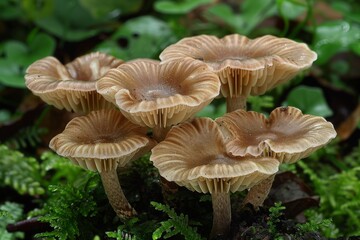 Fototapeta premium Cluster of Brown Mushrooms on Forest Floor