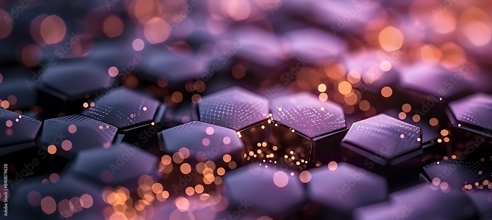 Poster purple banner, highlighted by hexagon patterns in the background