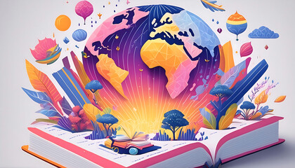 magic book with world