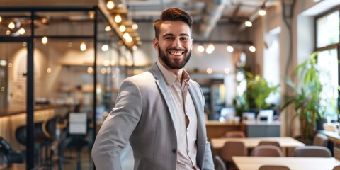 Fototapeta premium A Confident Smile in the Midst of a Modern Office