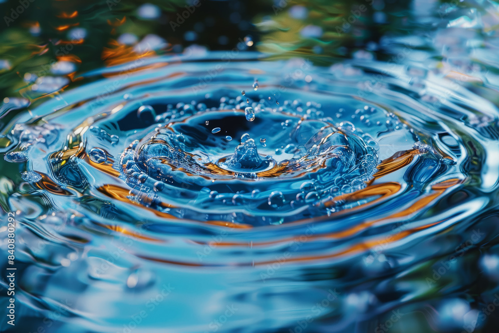 Poster rippled reflections on a water surface, distorting the image. concept of perception and reality. gen