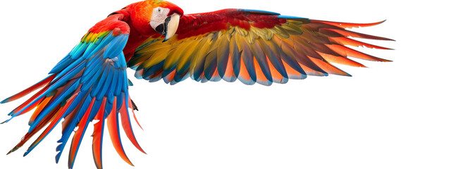 Obraz premium A macaw parrot isolated on white transparent background, PNG File. Perfect for clipart