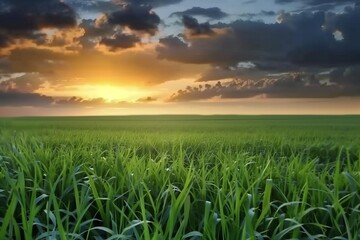 Fototapeta premium Sunset Over a Lush Green Field