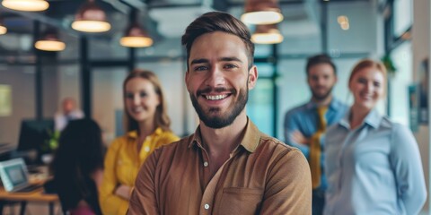 Naklejka premium Confident Leader With His Team in a Modern Office