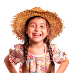 happy little girl smiling wearing a festa junina hat