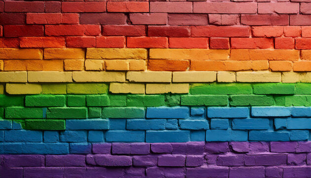brick wall painted in the colors of the lgbt flag and rainbow, abstract texture background wallpaper for presentation close up full screen, queer lgbtq pride month