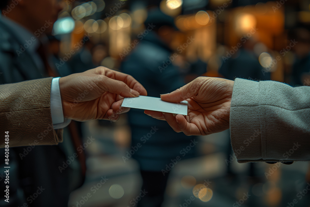 Poster a networking event with professionals exchanging business cards. concept of career growth and profes