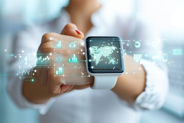 Smartwatch with augmented reality interface displaying health and fitness data, exemplifying the cutting-edge technology and interactive capabilities of modern wearable devices, Gererativ AI