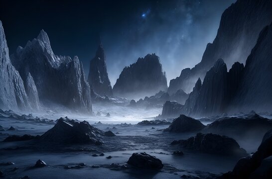 A dark and barren wasteland on asteroid surface.