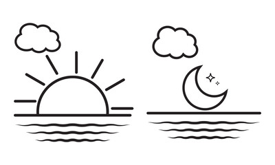 Day and night mode icons. Sun and moon vector icons. Vector day nightsymbols. Sun and moon silhouettes