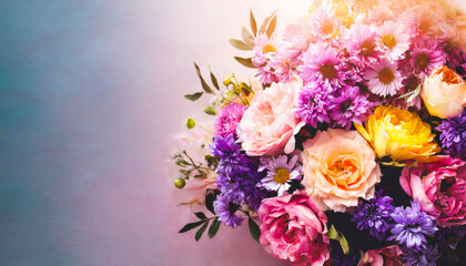 bouquet of flowers on a bluish background