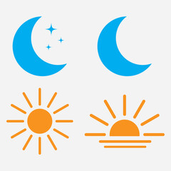 Day and night mode icons. Sun and moon vector icons. Vector day nightsymbols. Sun and moon silhouettes