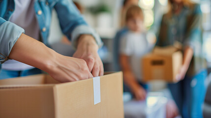 family collects and disassembles boxes