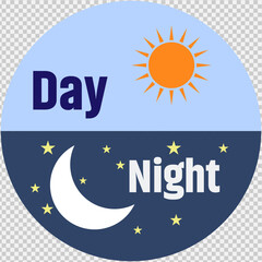  Sun and moon icon isolated on white background. day and night icon set. Vector illustration., Rising and setting sun, crescent moon and stars, day and night time symbols. Vector illustration eps 10